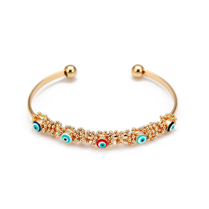Gold Women's Greek Evil Eye Bangle Bracelet
