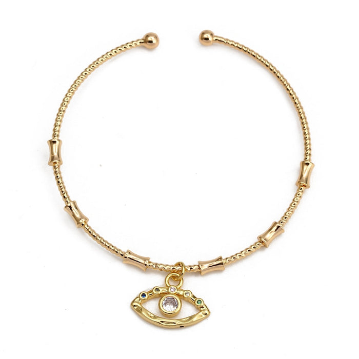 Gold Eye of Fatima Adjustable Bangle Bracelet
