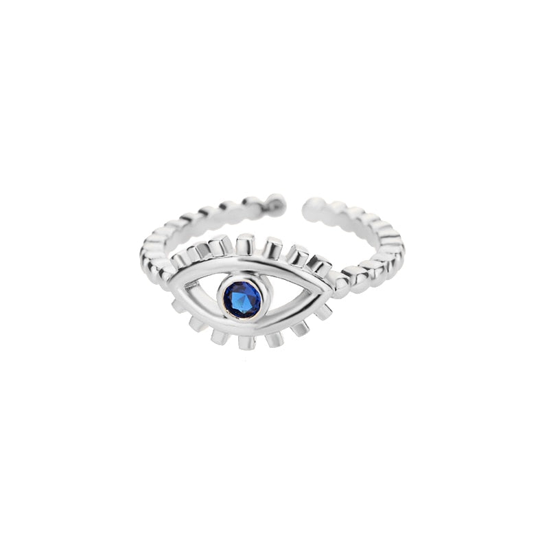 Silver Blue Eye of Fatima Ring – Stainless Steel