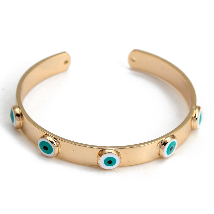 Gold Flat Turkish Evil Eye Bangle Bracelet