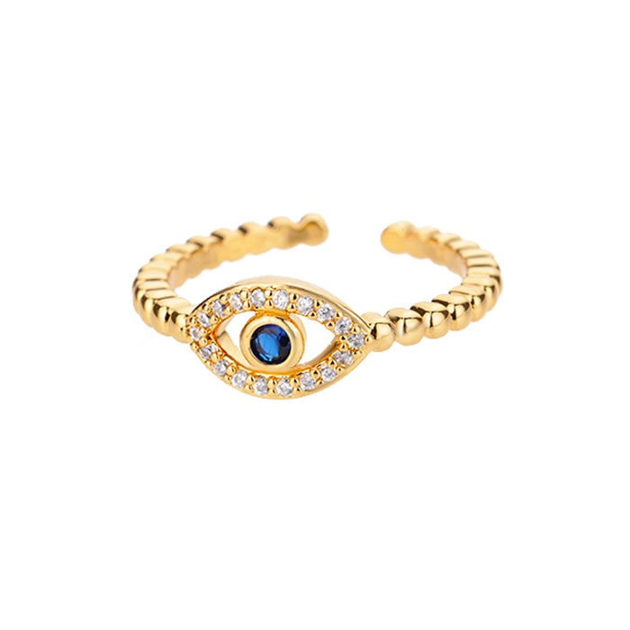 Gold Blue Eye of Fatima Ring