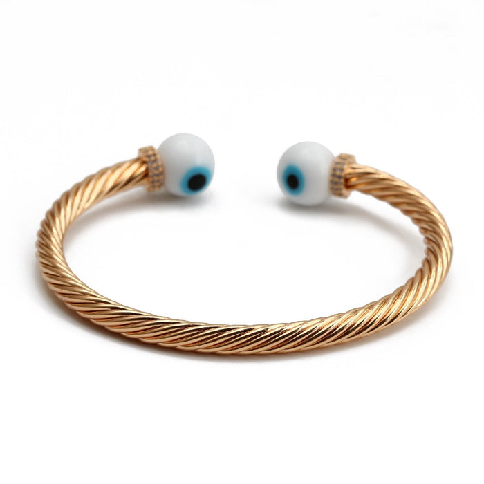 Gold Twisted Turkish Evil Eye Bangle Bracelet