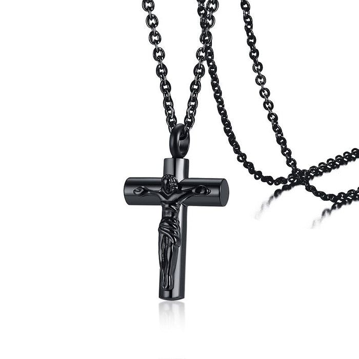 Black Crucifix Christian Cross Pendant Necklace