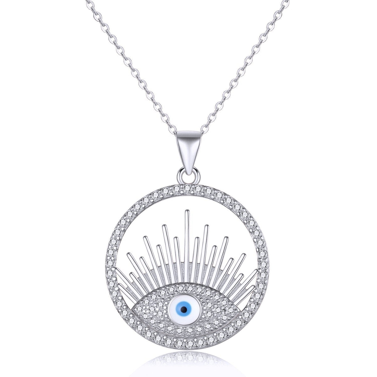 Silver Blue Eye of Fatima Pendant Necklace