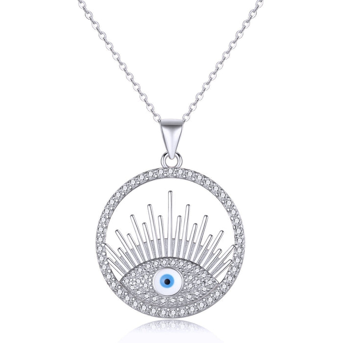 Silver Blue Eye of Fatima Pendant Necklace