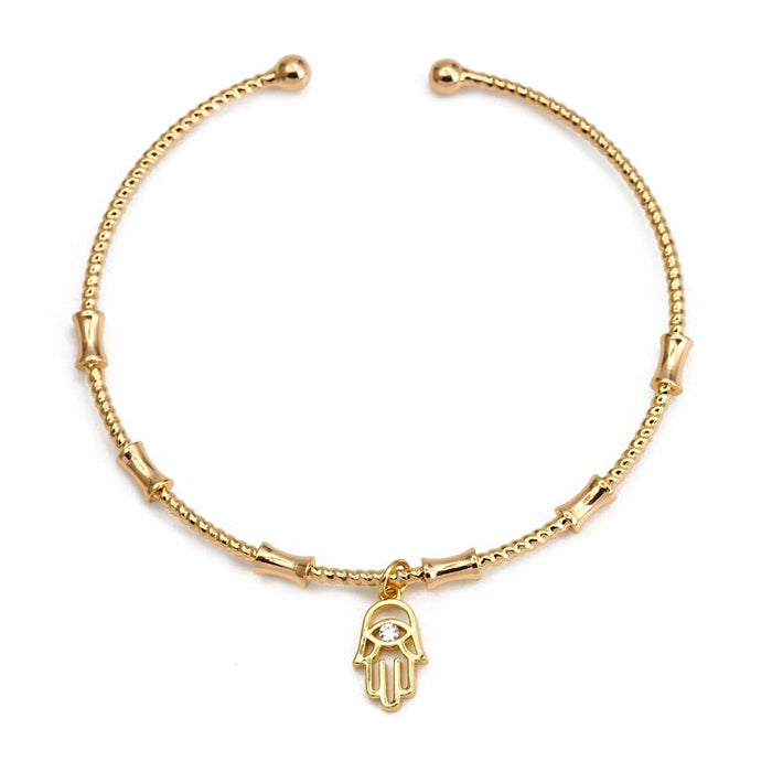 Gold Hand of Fatima Pendant Bangle Bracelet