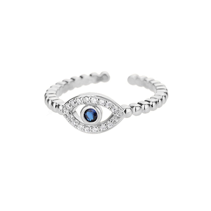 Silver Blue Eye of Fatima Ring