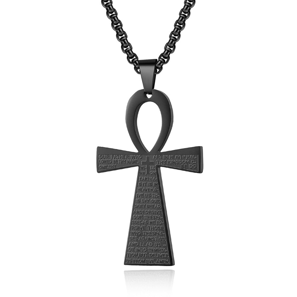 Black Ankh Cross of Life Pendant Necklace
