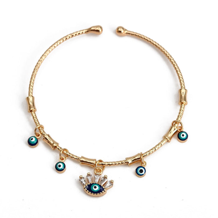 Gold Eye of Fatima Pendant Bangle Bracelet
