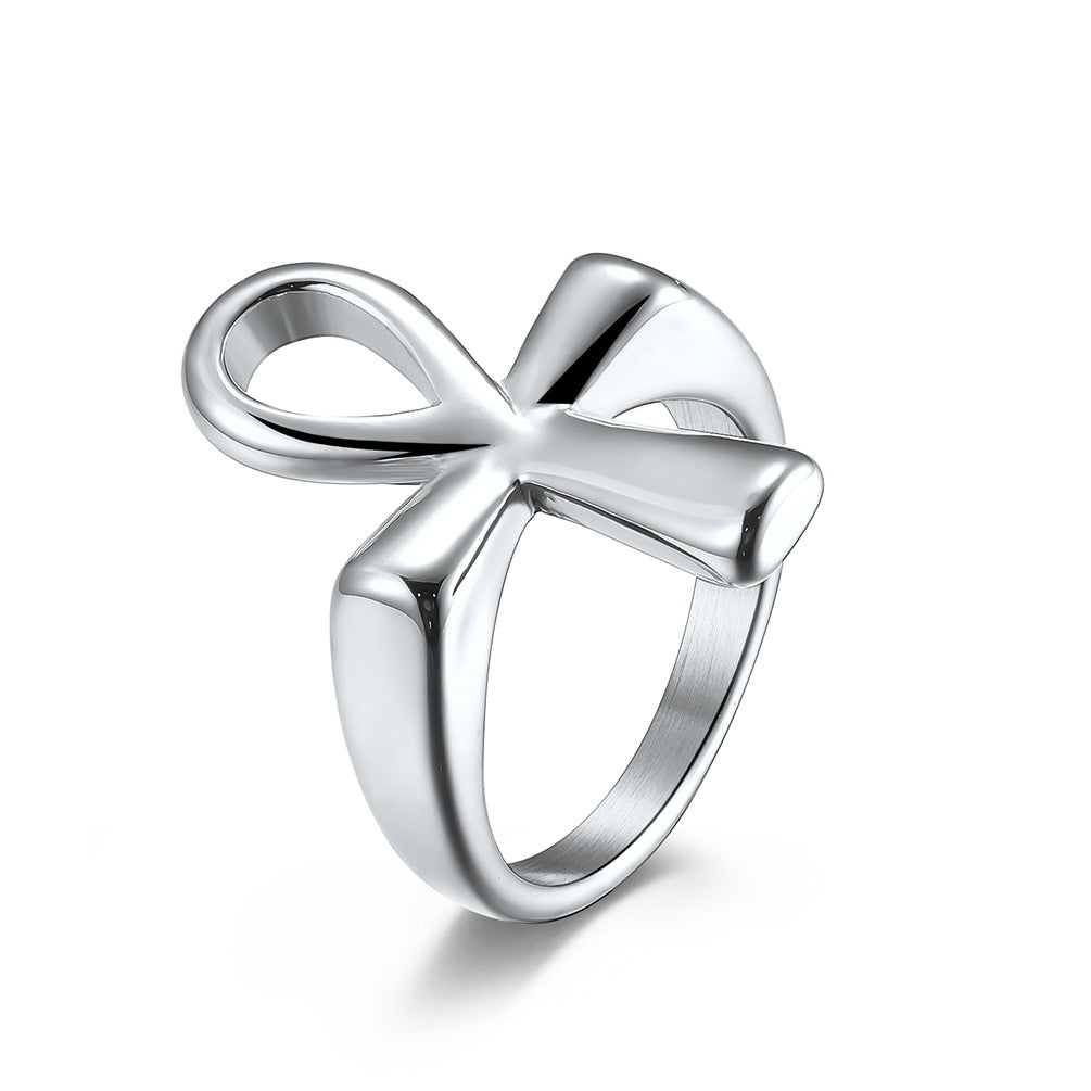 Silver Ankh Cross of Life Ring
