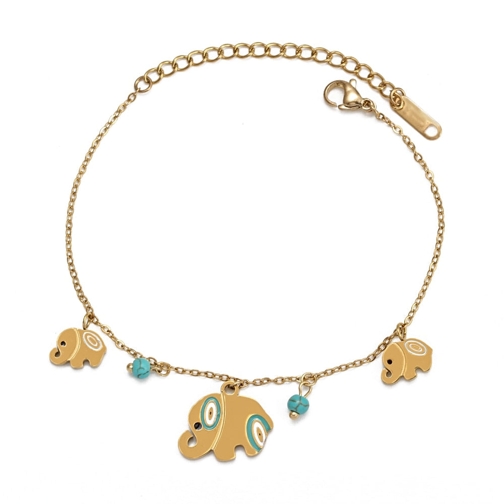 Gold Elephant Greek Evil Eye Bracelet