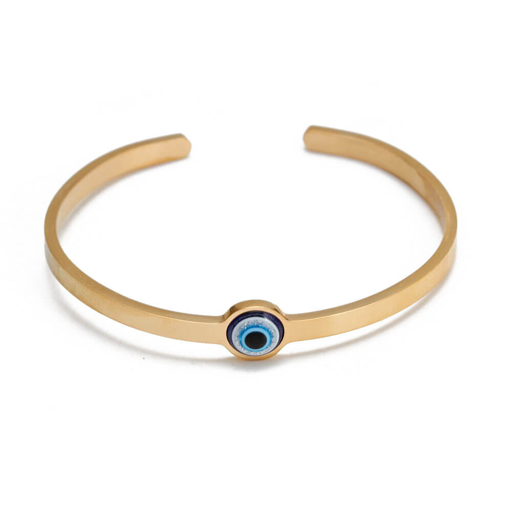 Gold Greek Evil Eye Bangle Bracelet – Stainless Steel