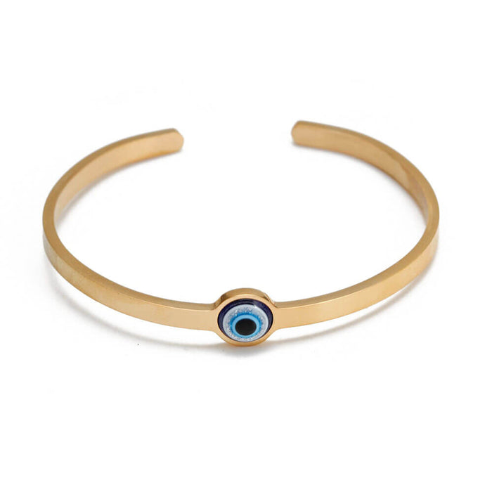 Gold Greek Evil Eye Bangle Bracelet – Stainless Steel