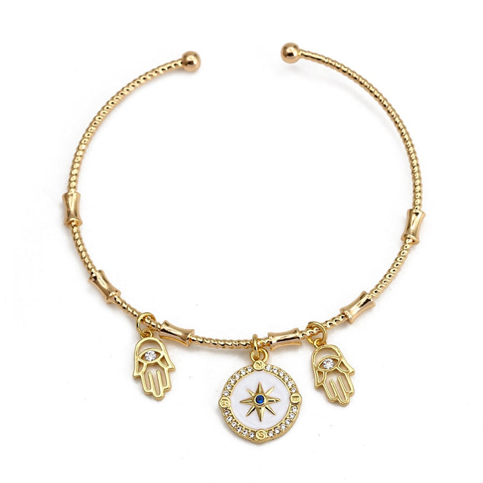 Gold Star Hand of Fatima Bangle Bracelet
