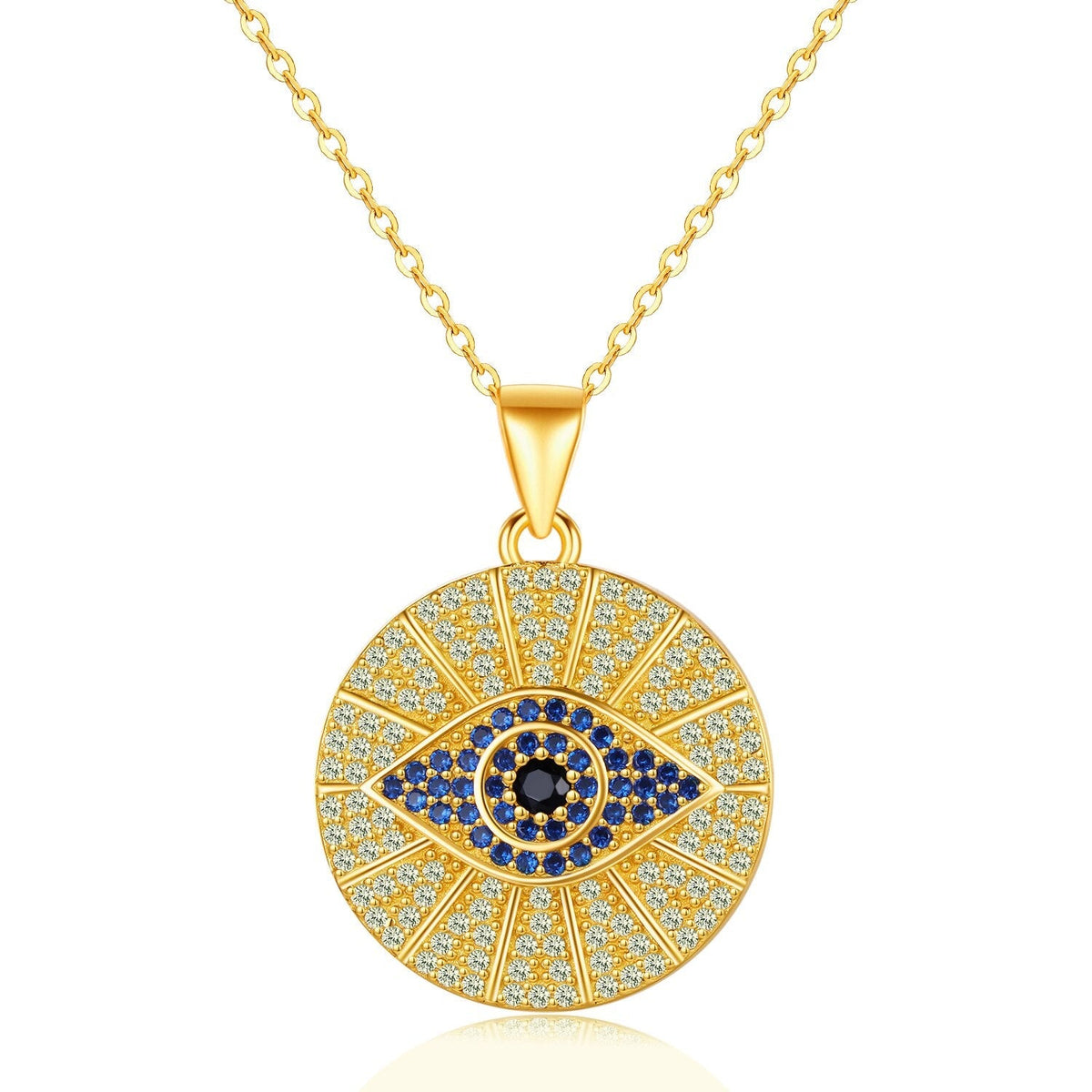 Gold Protective Eye of Fatima Pendant Necklace