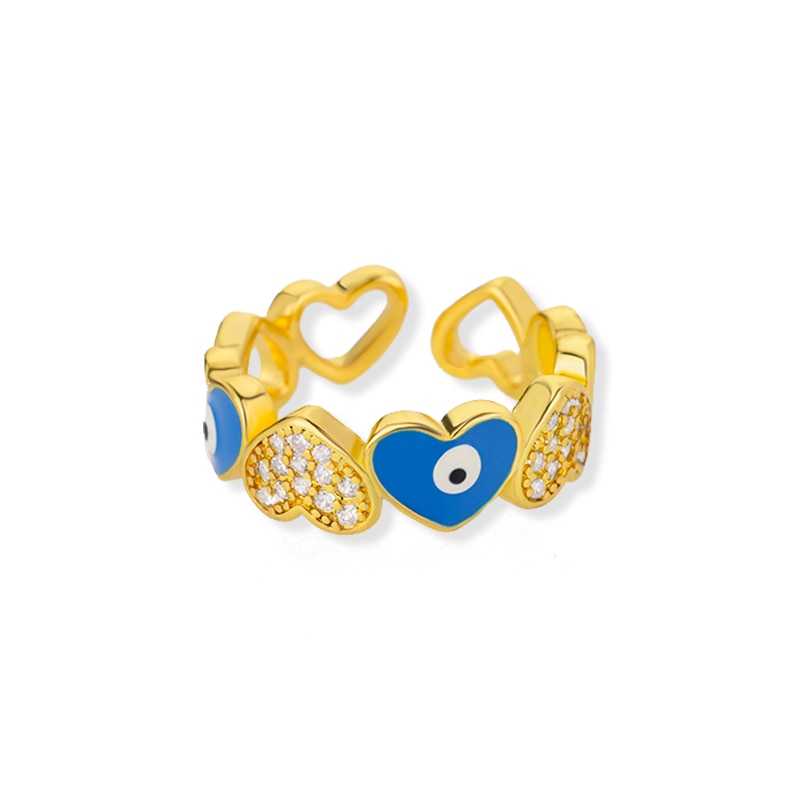 Gold Heart Nazar Boncuk Ring