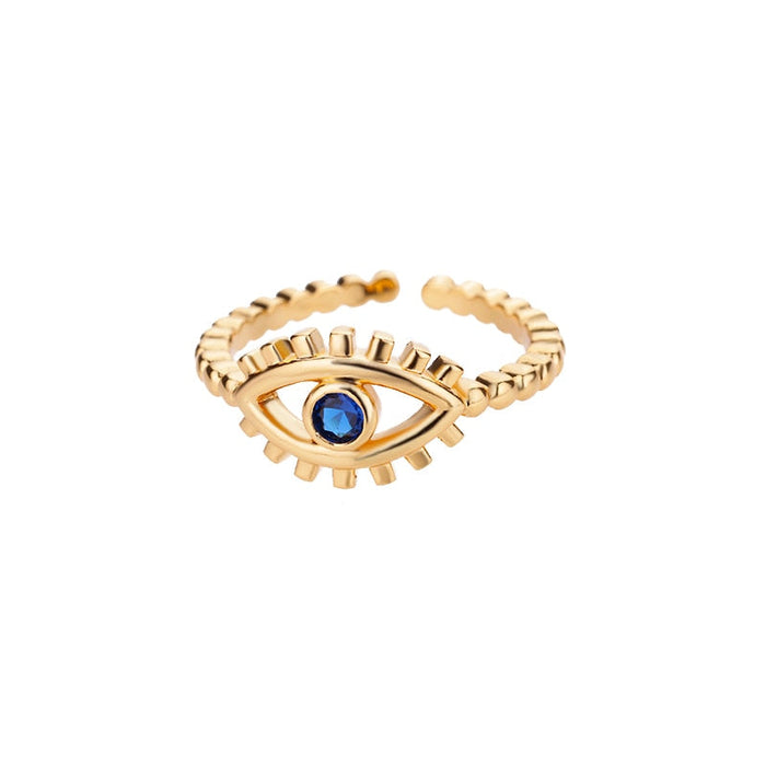Gold Blue Eye of Fatima Ring – Stainless Steel