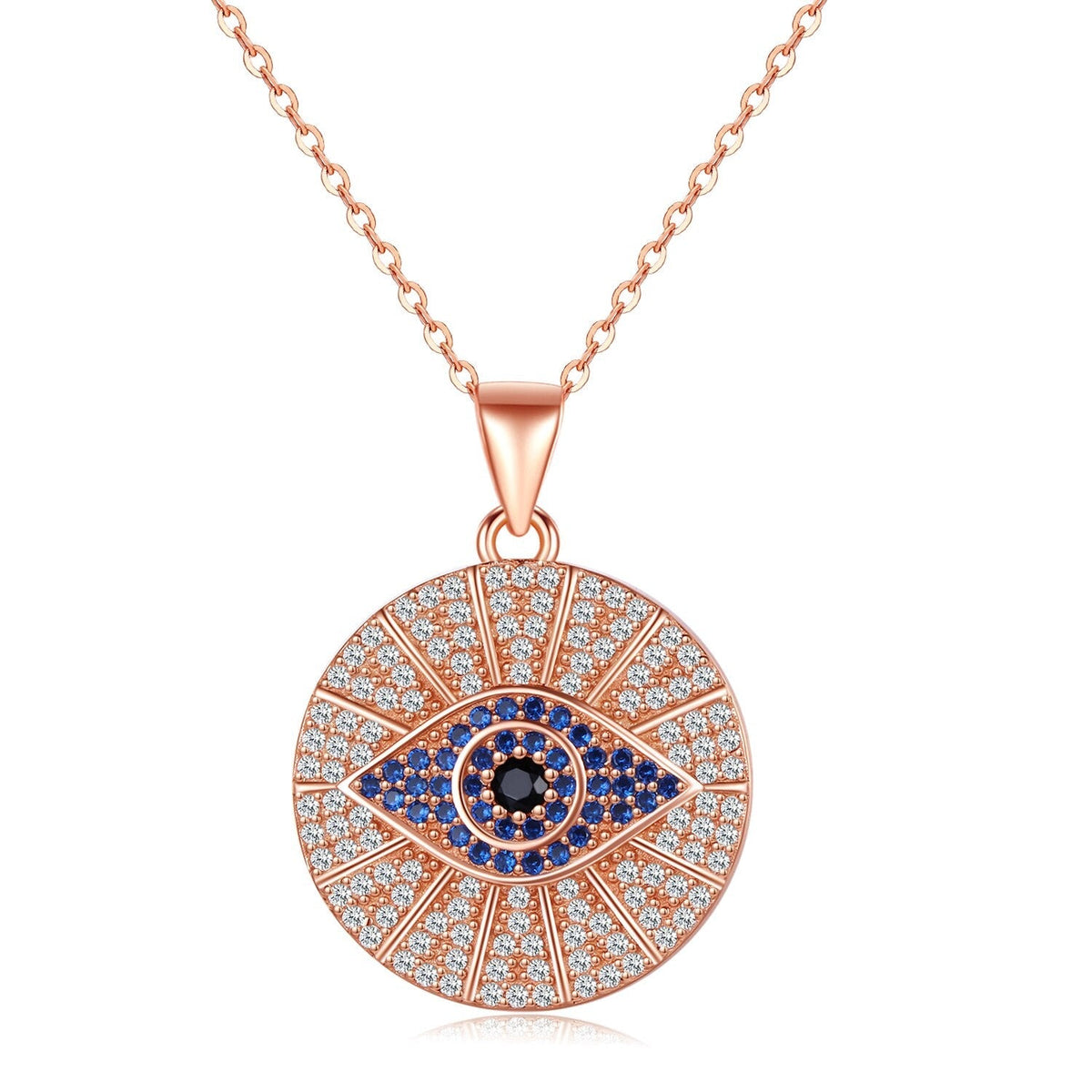 Rose Gold Protective Eye of Fatima Pendant Necklace