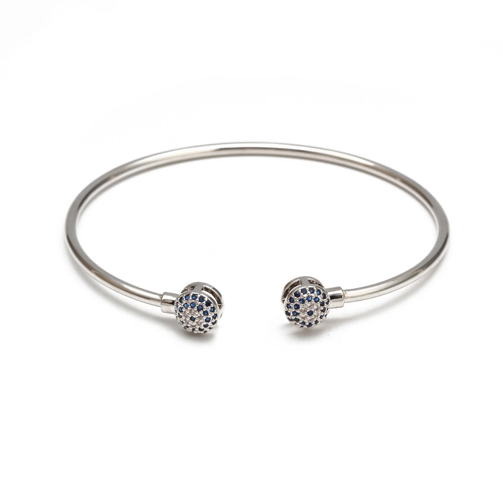 Silver Crystal Greek Evil Eye Bangle Bracelet