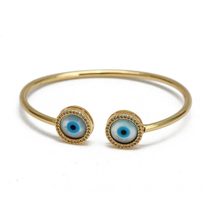 Gold Greek Evil Eye Bangle Bracelet
