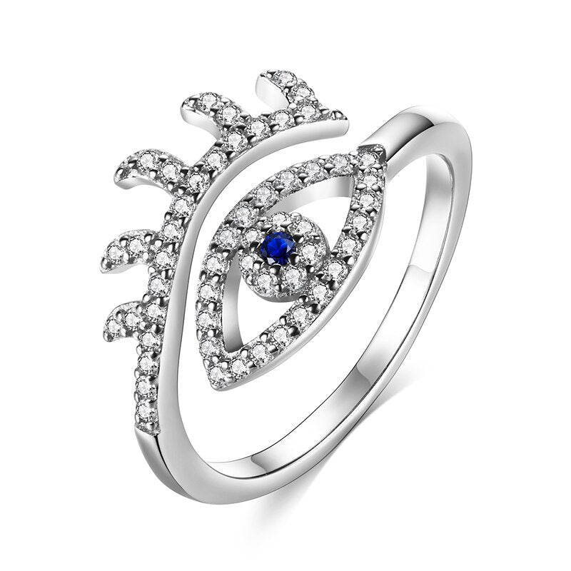 Silver Crystal Eye of Fatima Ring