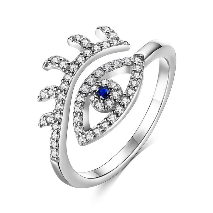 Silver Crystal Eye of Fatima Ring