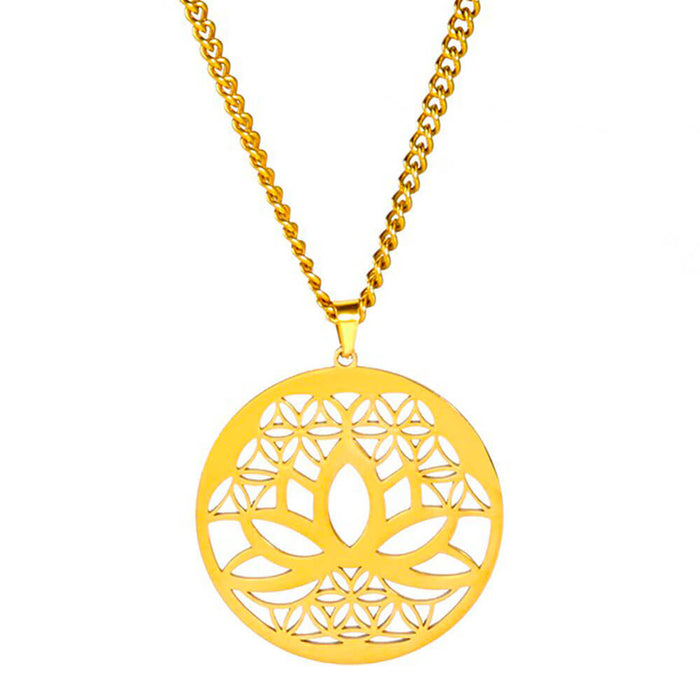 Gold Flower of Life Lotus Pendant Necklace