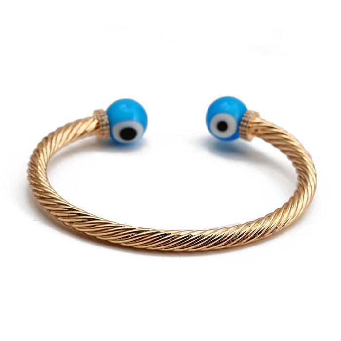 Gold Twisted Nazar Boncuk Eye Bangle Bracelet