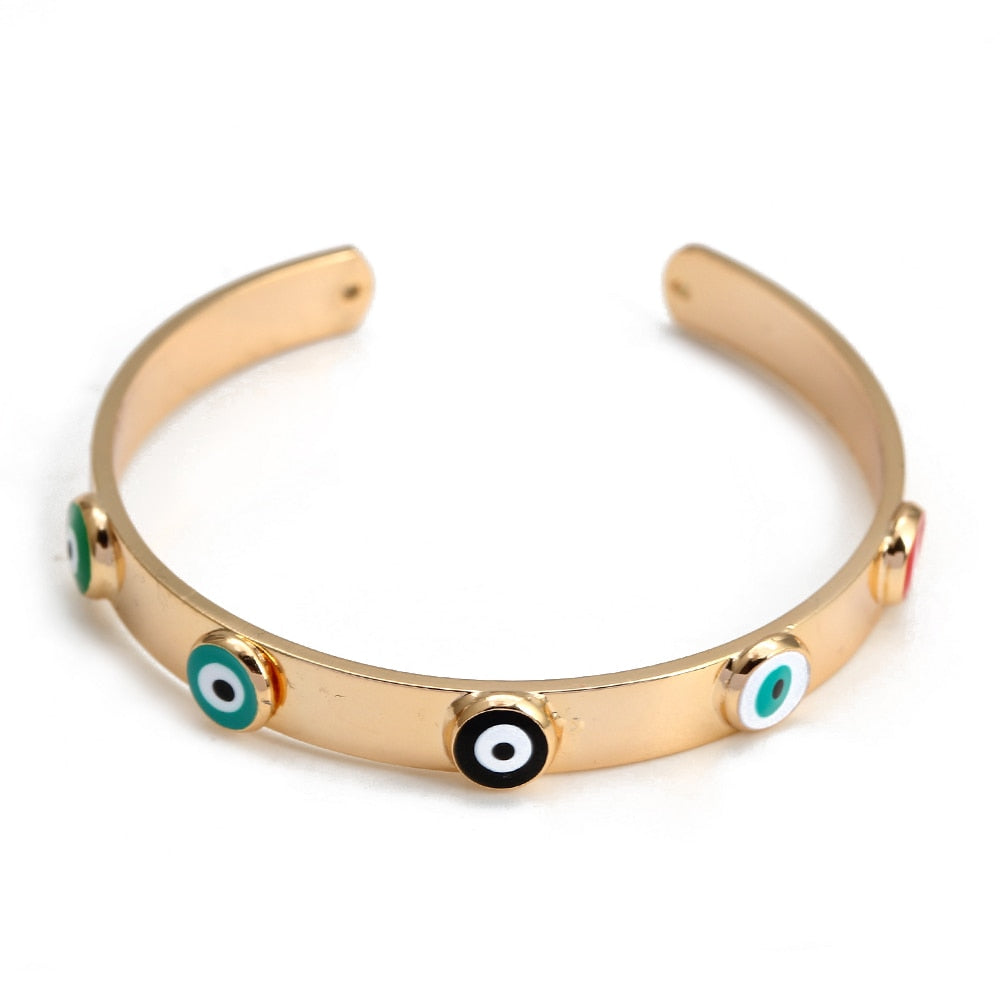 Gold Flat Nazar Boncuk Bangle Bracelet