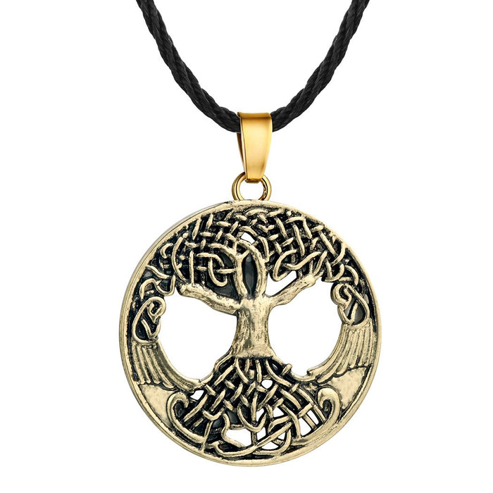 Gold Round Tree of Life Pendant Necklace