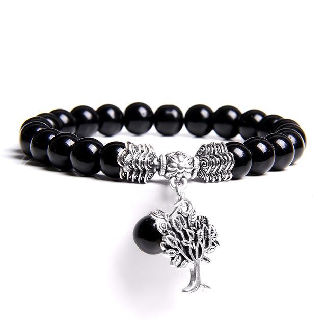 Black Obsidian Stretch Tree of Life Bracelet