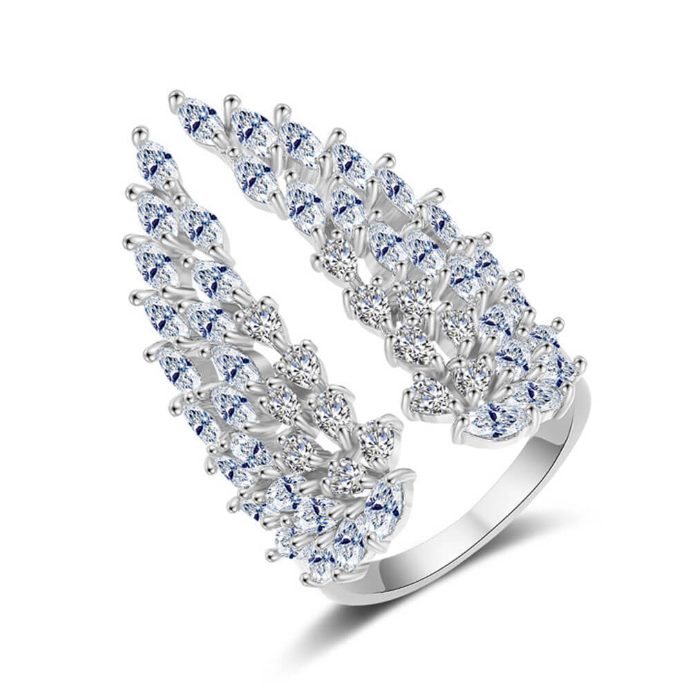 Silver Crystal Angel Wings Ring