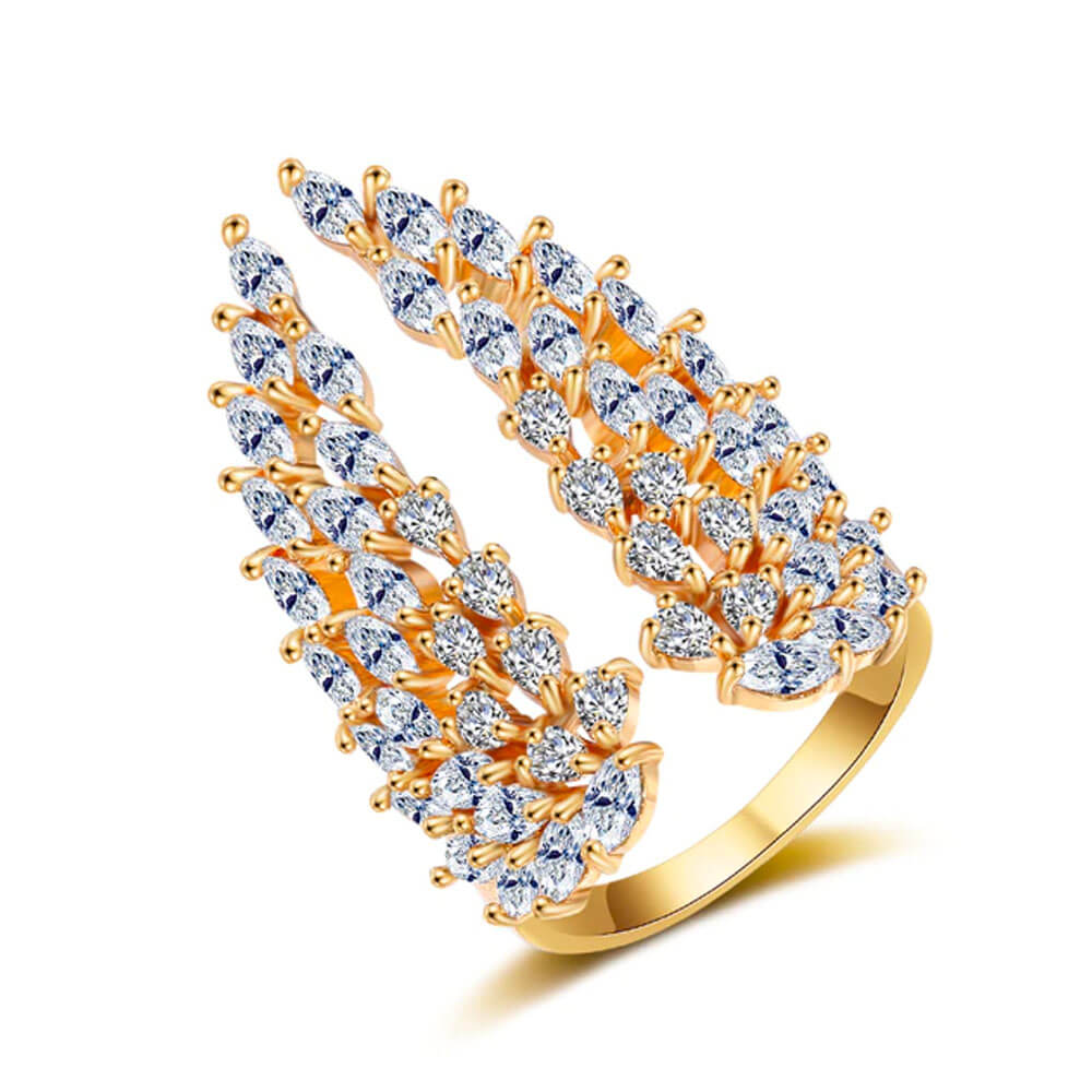 Gold Crystal Angel Wings Ring