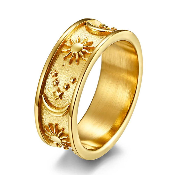 Gold Moon and Sun Band Ring – Stainless Steel
