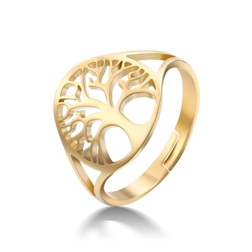 Gold Tree of Life Adjustable Ring – Stainless Steel