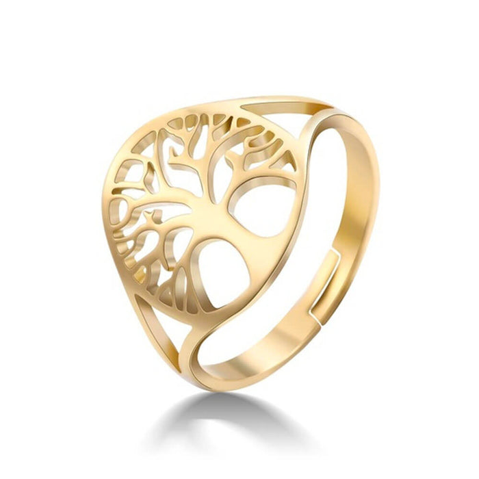 Gold Tree of Life Adjustable Ring – Stainless Steel