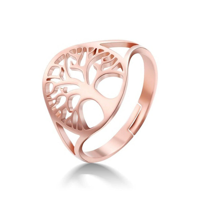 Rose Gold Tree of Life Adjustable Ring – Stainless Steel