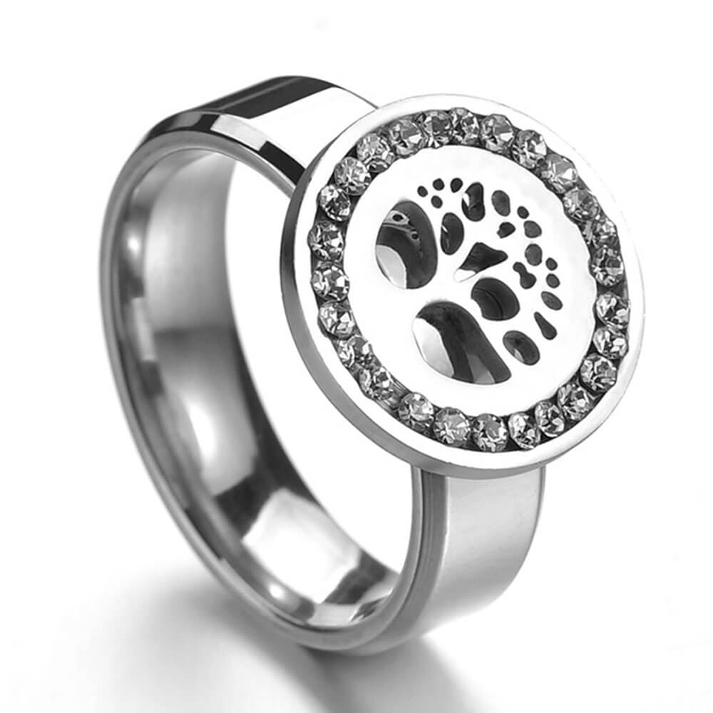 Silver Crystal Tree of Life Ring – Stainless Steel