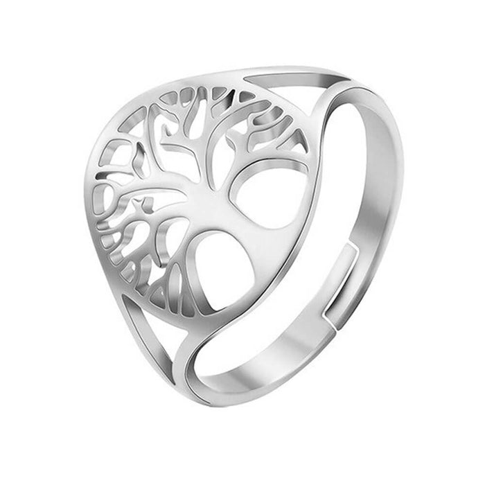 Silver Tree of Life Adjustable Ring – Stainless Steel