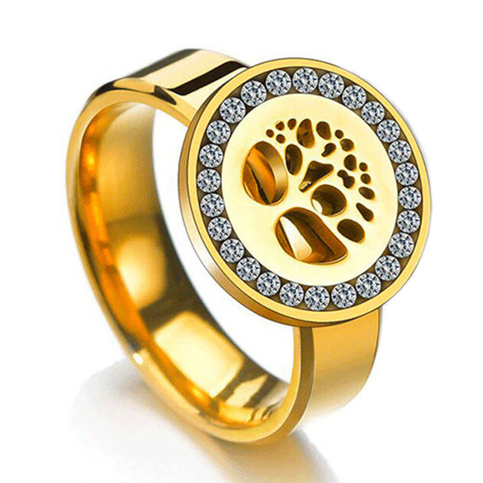 Gold Crystal Tree of Life Ring – Stainless Steel