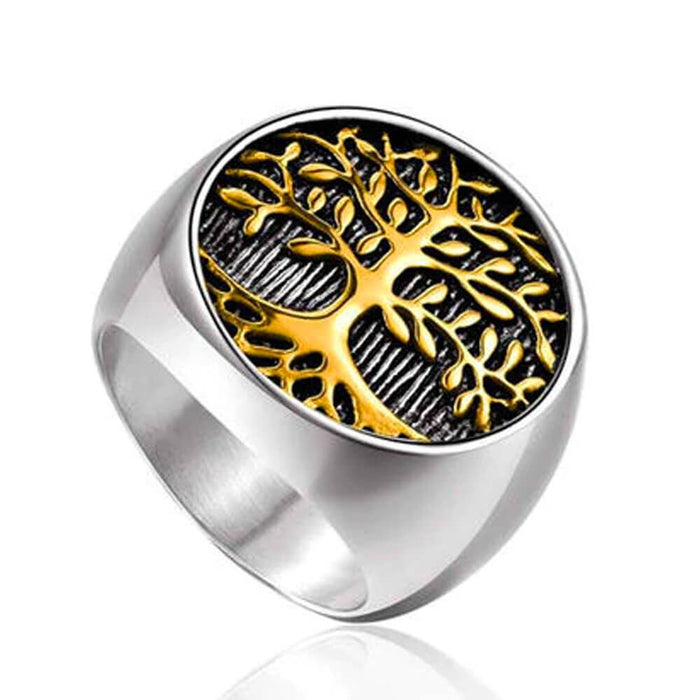 Gold and Silver Tree of Life Signet Ring
