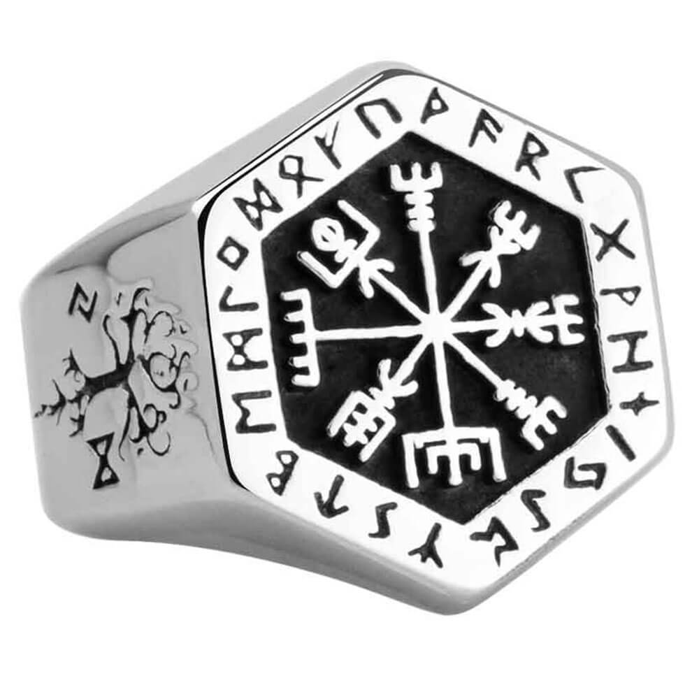 Silver Viking Compass Vegvisir Signet Ring – Stainless Steel