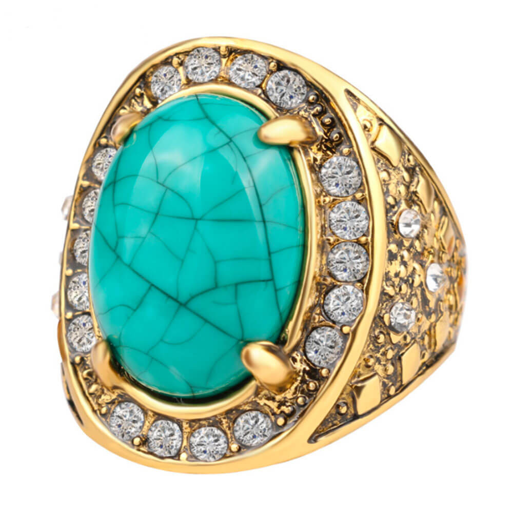 Gold Crystal Signet Turquoise Ring
