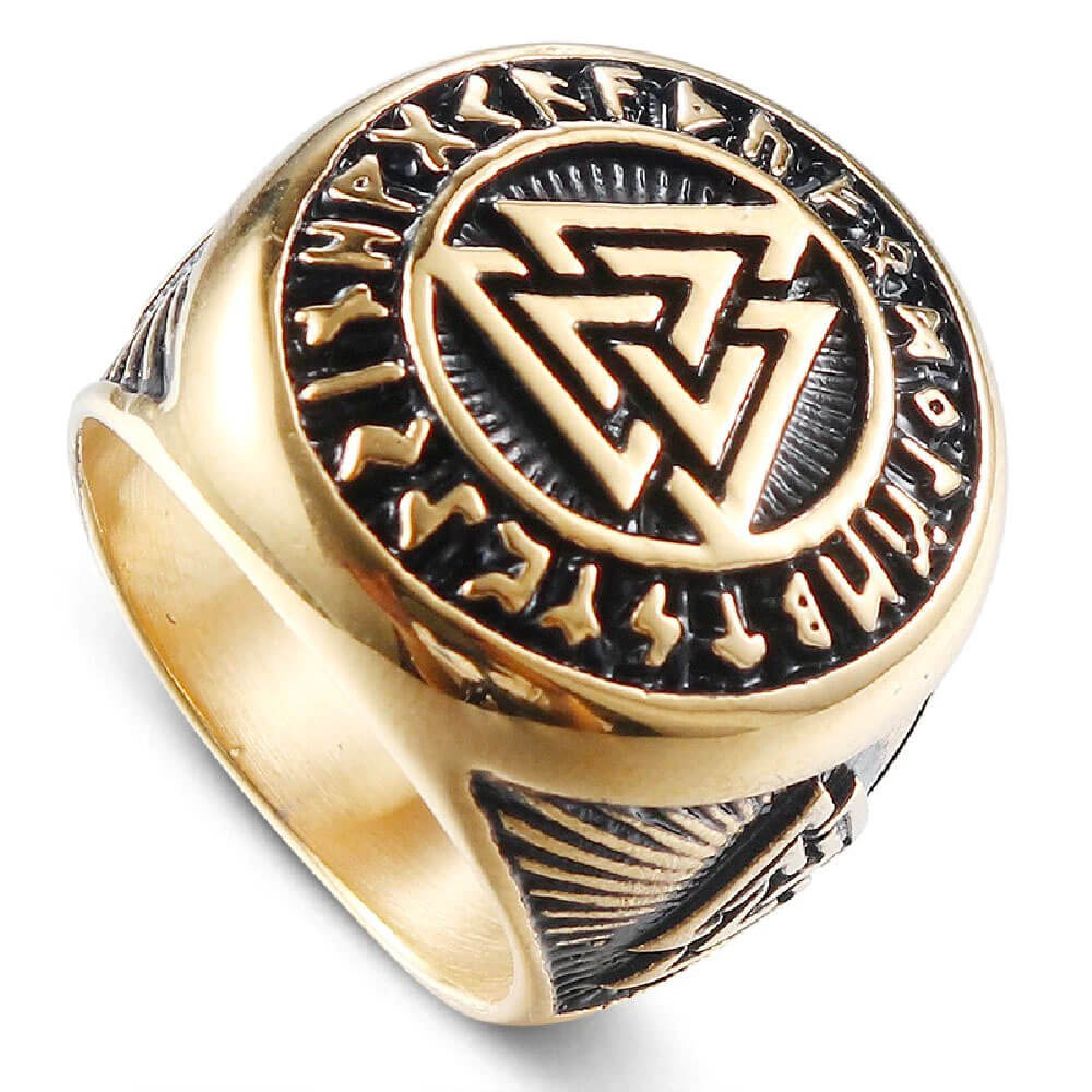 Gold Viking Valknut Signet Ring – Stainless Steel