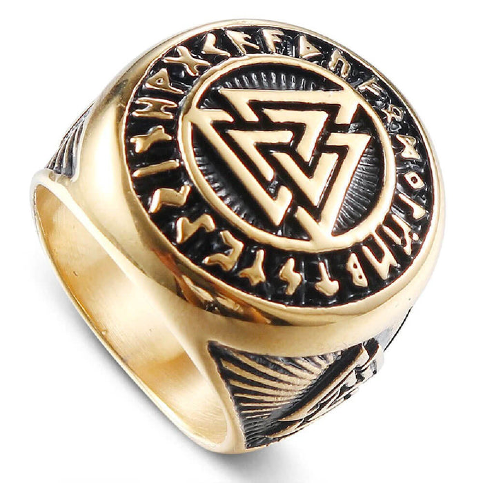 Gold Viking Valknut Signet Ring – Stainless Steel