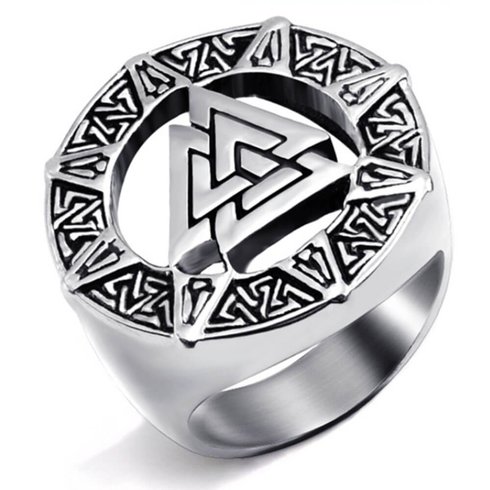 Silver Viking Valknut Signet Ring – Stainless Steel