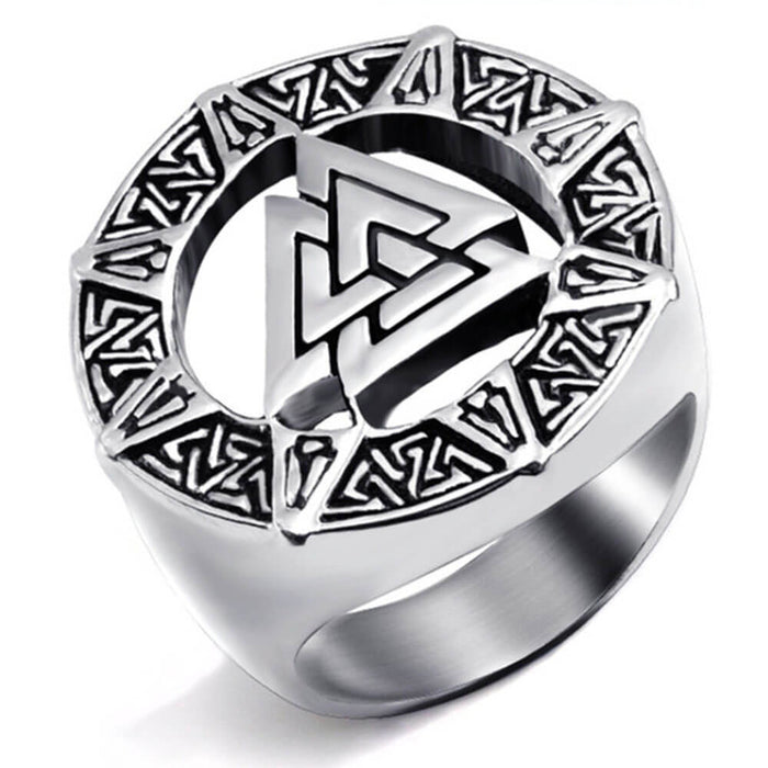 Silver Viking Valknut Signet Ring – Stainless Steel
