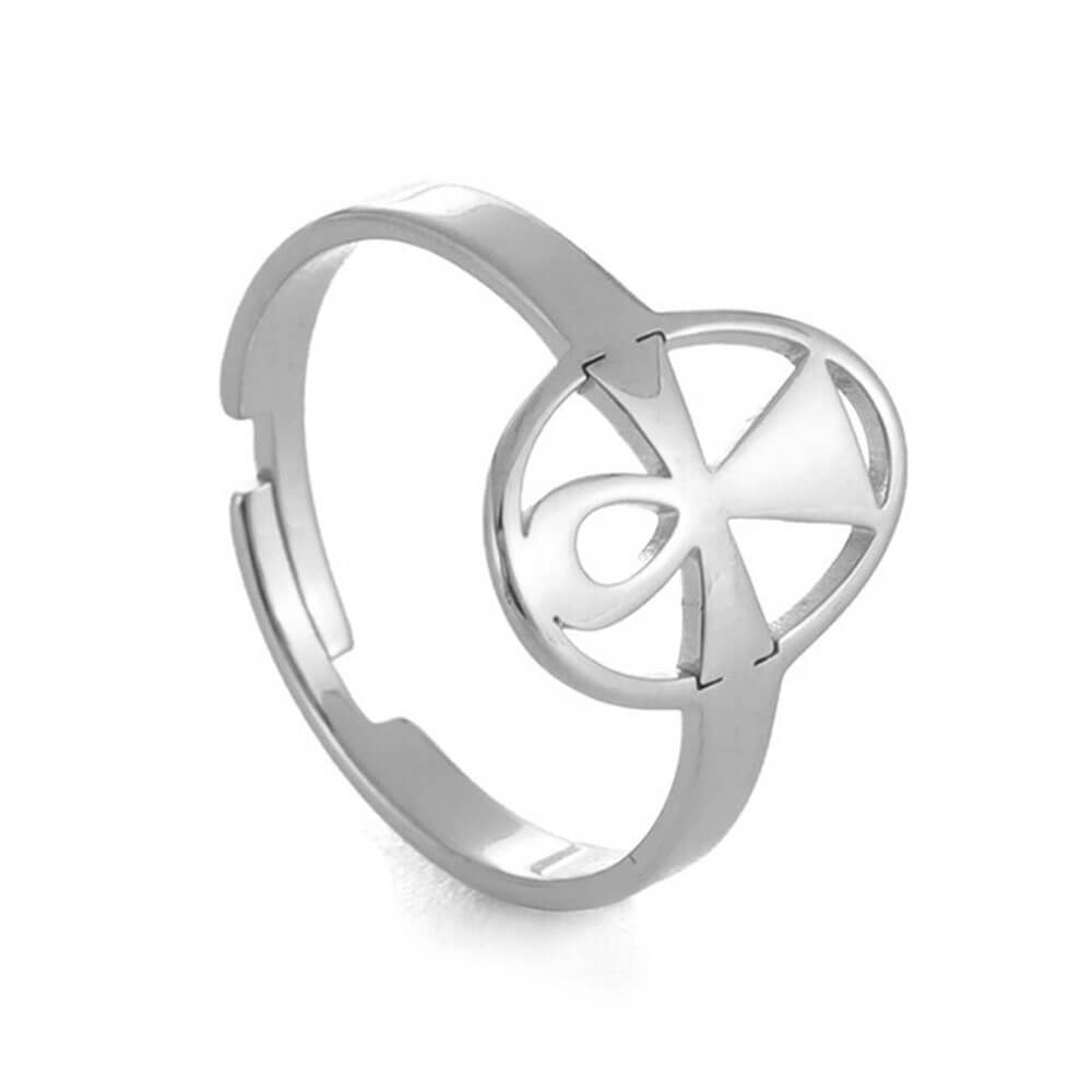 Silver Adjustable Ankh Cross Ring