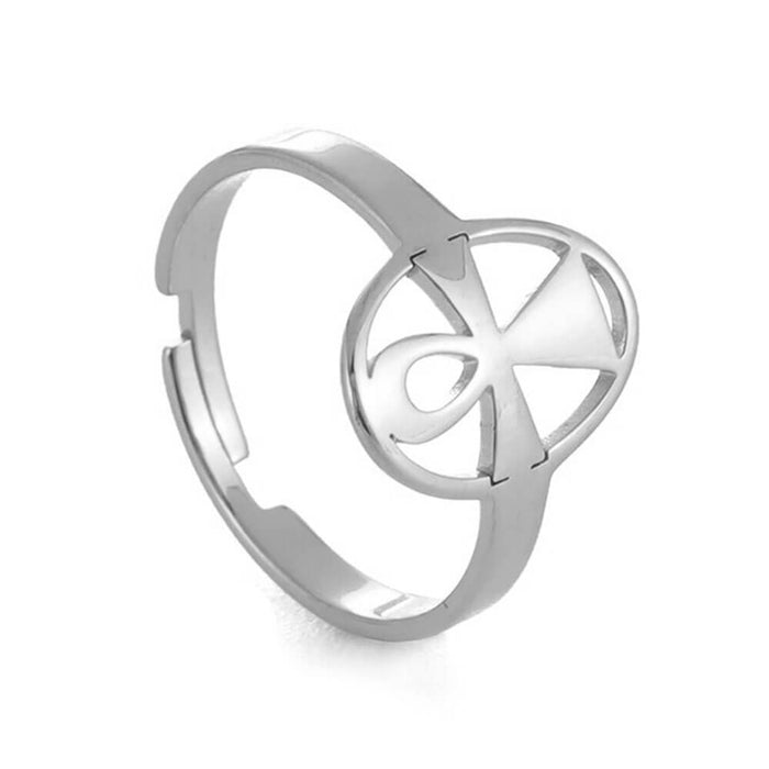 Silver Adjustable Ankh Cross Ring