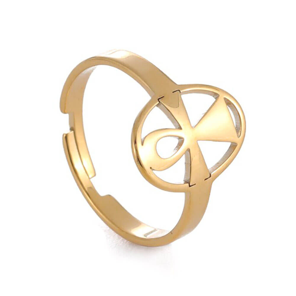 Gold Adjustable Ankh Cross Ring
